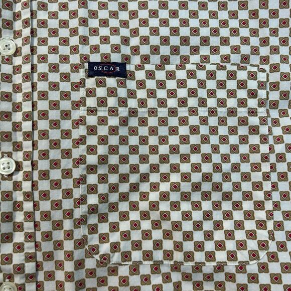 Oscar De La Renta Shirt Men L White Gold Red Retro Combed Cotton Short Sleeve - Picture 3 of 8